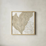 Coastal Reef VIII by Yvette St. Amant. Shown in a natural wood glass frame for a timeless modern aesthetic. Available as an archival giclee rolled canvas, fine art paper, or poster print. SKU 94011a.