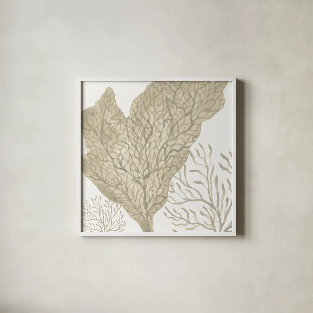 Coastal Reef VIII by Yvette St. Amant. Shown in a crisp white glass frame for a clean and minimalist style. Available as an archival giclee rolled canvas, fine art paper, or poster print. SKU 94011a.