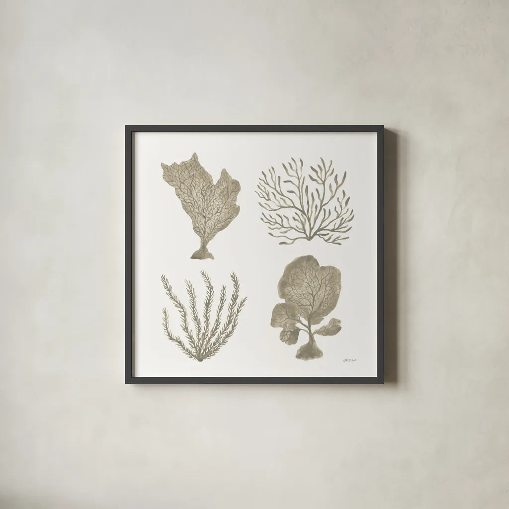 Coastal Reef X by Yvette St. Amant. Shown in a sleek black glass frame for a contemporary gallery look. Available as an archival giclee rolled canvas, fine art paper, or poster print. SKU 94013a.
