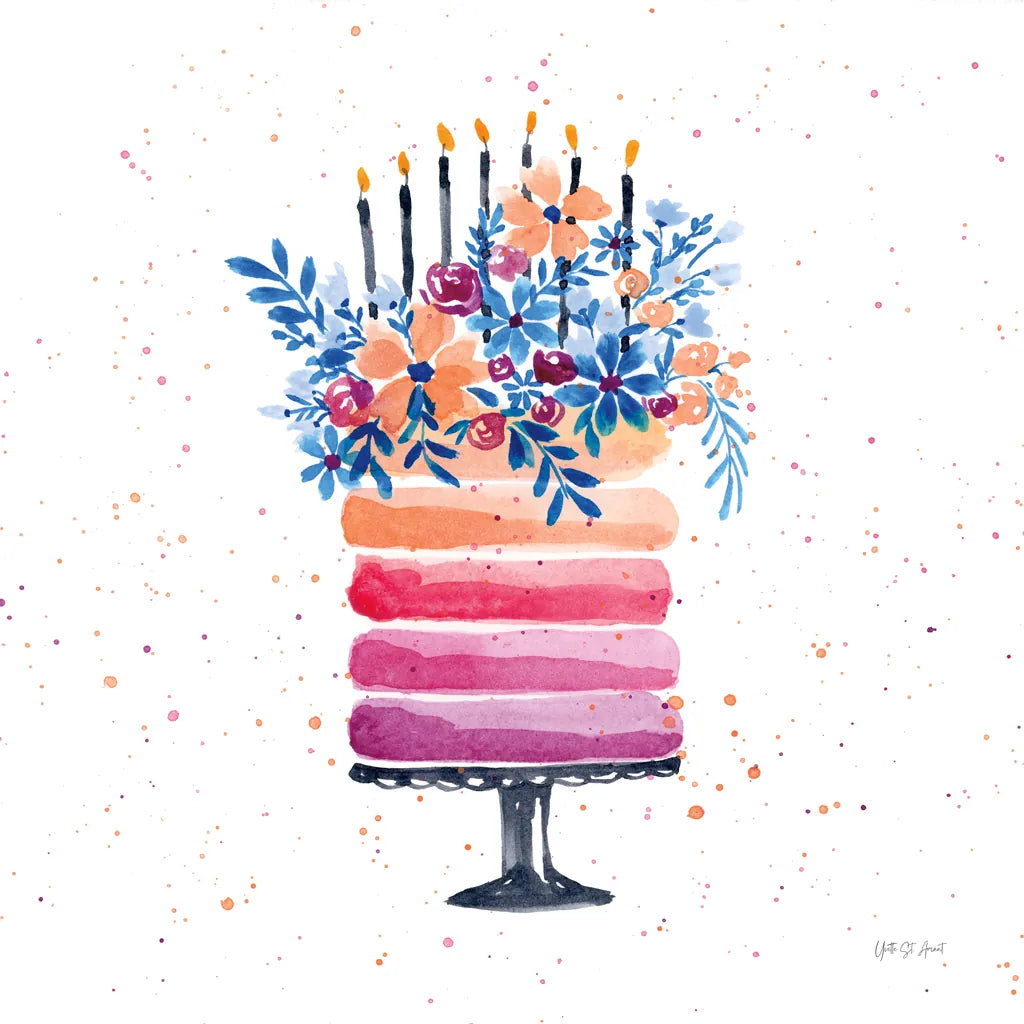 Colorful Cake and Candles by Yvette St. Amant. SKU 94730a. Archival Giclee Fine art print for wall decor.