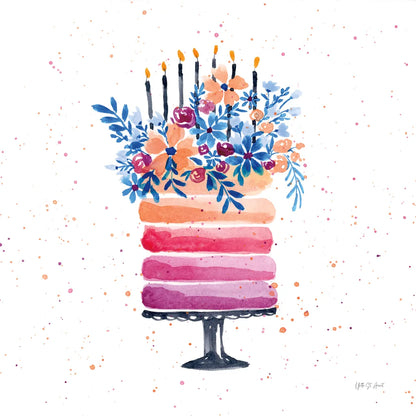 Colorful Cake and Candles by Yvette St. Amant. SKU 94730a. Archival Giclee Fine art print for wall decor.