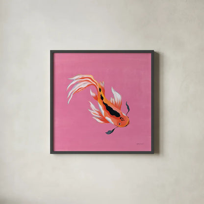 Colorful Koi III by Yvette St. Amant. Shown in a sleek black glass frame for a contemporary gallery look. Available as an archival giclee rolled canvas, fine art paper, or poster print. SKU 92243a.