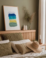 Cool Paint Palette by Yvette St. Amant. shown as a paper print in a natural frame. Available as a archival giclee rolled canvas, fine art paper, or poster print. SKU 92217h.