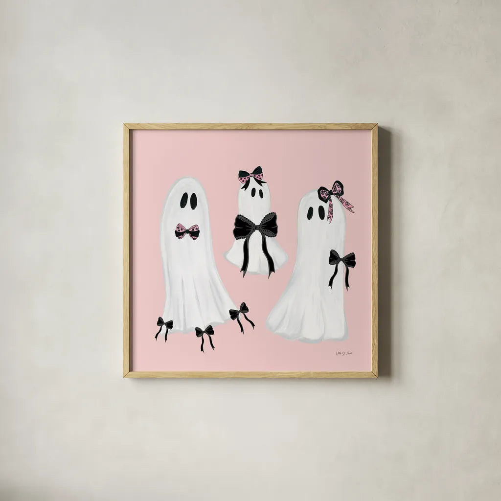 Coquette Ghosts by Yvette St. Amant. Shown in a natural wood glass frame for a timeless modern aesthetic. Available as an archival giclee rolled canvas, fine art paper, or poster print. SKU 94019a.