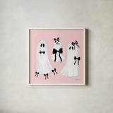 Coquette Ghosts by Yvette St. Amant. Shown in a crisp white glass frame for a clean and minimalist style. Available as an archival giclee rolled canvas, fine art paper, or poster print. SKU 94019a.