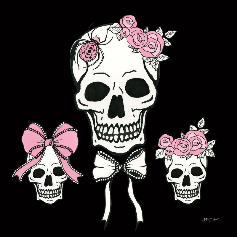 Coquette Skulls by Yvette St. Amant. SKU 94021a. Archival Giclee Fine art print for wall decor.