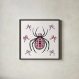 Coquette Spider by Yvette St. Amant. Shown in a sleek black glass frame for a contemporary gallery look. Available as an archival giclee rolled canvas, fine art paper, or poster print. SKU 94022a.