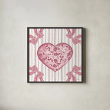 Coquette Valentine I by Yvette St. Amant. Shown in a sleek black glass frame for a contemporary gallery look. Available as an archival giclee rolled canvas, fine art paper, or poster print. SKU 101784a.