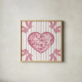 Coquette Valentine I by Yvette St. Amant. Shown in a natural wood glass frame for a timeless modern aesthetic. Available as an archival giclee rolled canvas, fine art paper, or poster print. SKU 101784a.