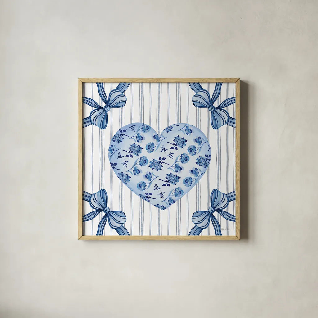 Coquette Valentine II by Yvette St. Amant. Shown in a natural wood glass frame for a timeless modern aesthetic. Available as an archival giclee rolled canvas, fine art paper, or poster print. SKU 101785a.