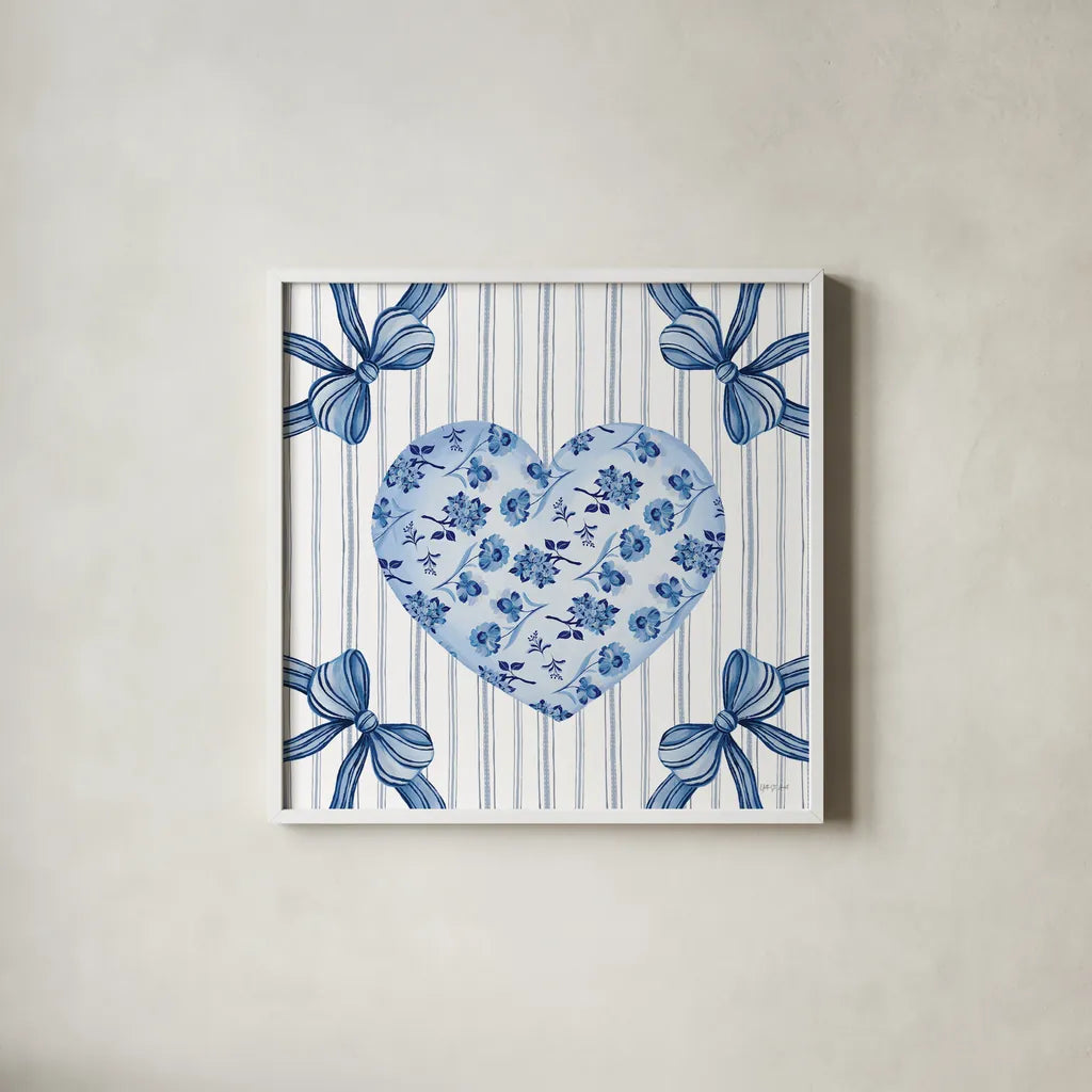 Coquette Valentine II by Yvette St. Amant. Shown in a crisp white glass frame for a clean and minimalist style. Available as an archival giclee rolled canvas, fine art paper, or poster print. SKU 101785a.