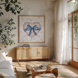 Coquette Valentine III by Yvette St. Amant. Shown in a natural wood frame in a cozy modern living room. Available as an archival giclee rolled canvas, fine art paper, or poster print. SKU 101786a.