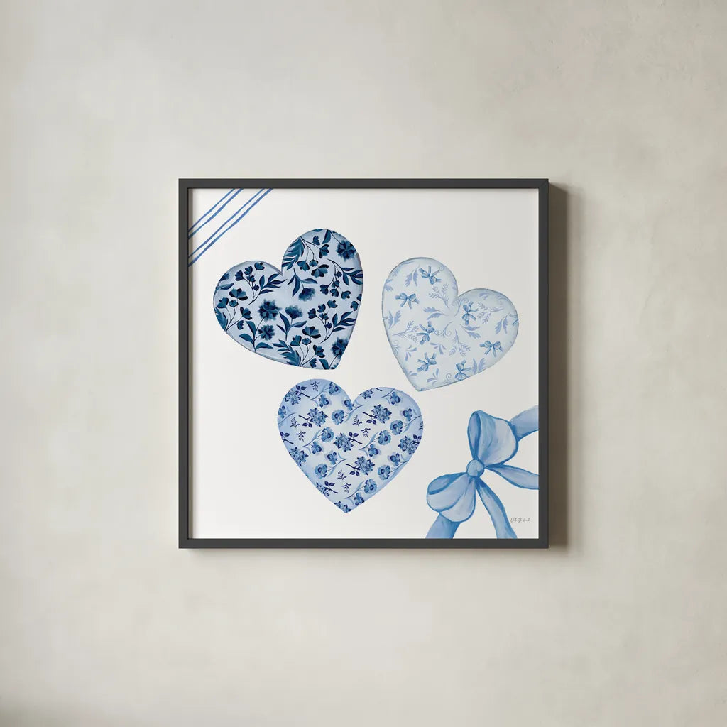 Coquette Valentine VIII by Yvette St. Amant. Shown in a sleek black glass frame for a contemporary gallery look. Available as an archival giclee rolled canvas, fine art paper, or poster print. SKU 101791a.