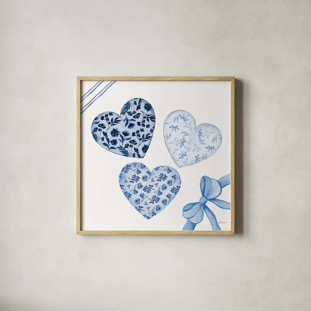 Coquette Valentine VIII by Yvette St. Amant. Shown in a natural wood glass frame for a timeless modern aesthetic. Available as an archival giclee rolled canvas, fine art paper, or poster print. SKU 101791a.