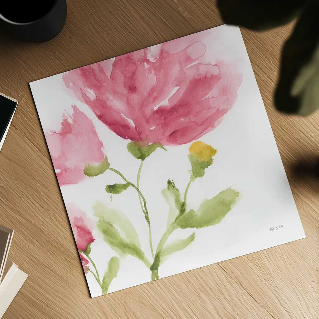 Delicate Rose I by Yvette St. Amant. Shown as a detailed flat fine art print, highlighting archival giclee quality. Available as an archival giclee rolled canvas, fine art paper, or poster print. SKU 96272a.