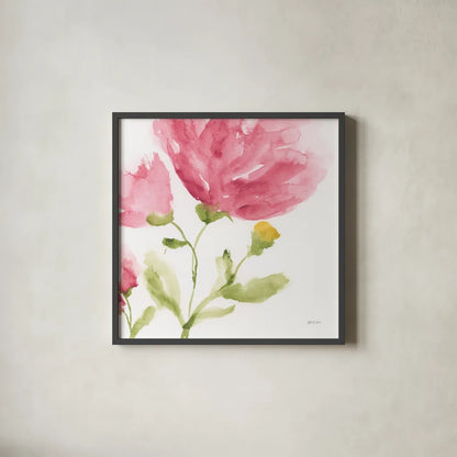 Delicate Rose I by Yvette St. Amant. Shown in a sleek black glass frame for a contemporary gallery look. Available as an archival giclee rolled canvas, fine art paper, or poster print. SKU 96272a.