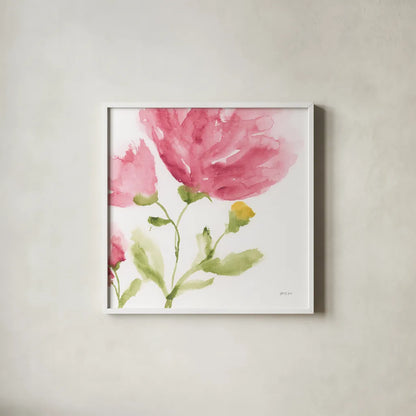 Delicate Rose I by Yvette St. Amant. Shown in a crisp white glass frame for a clean and minimalist style. Available as an archival giclee rolled canvas, fine art paper, or poster print. SKU 96272a.