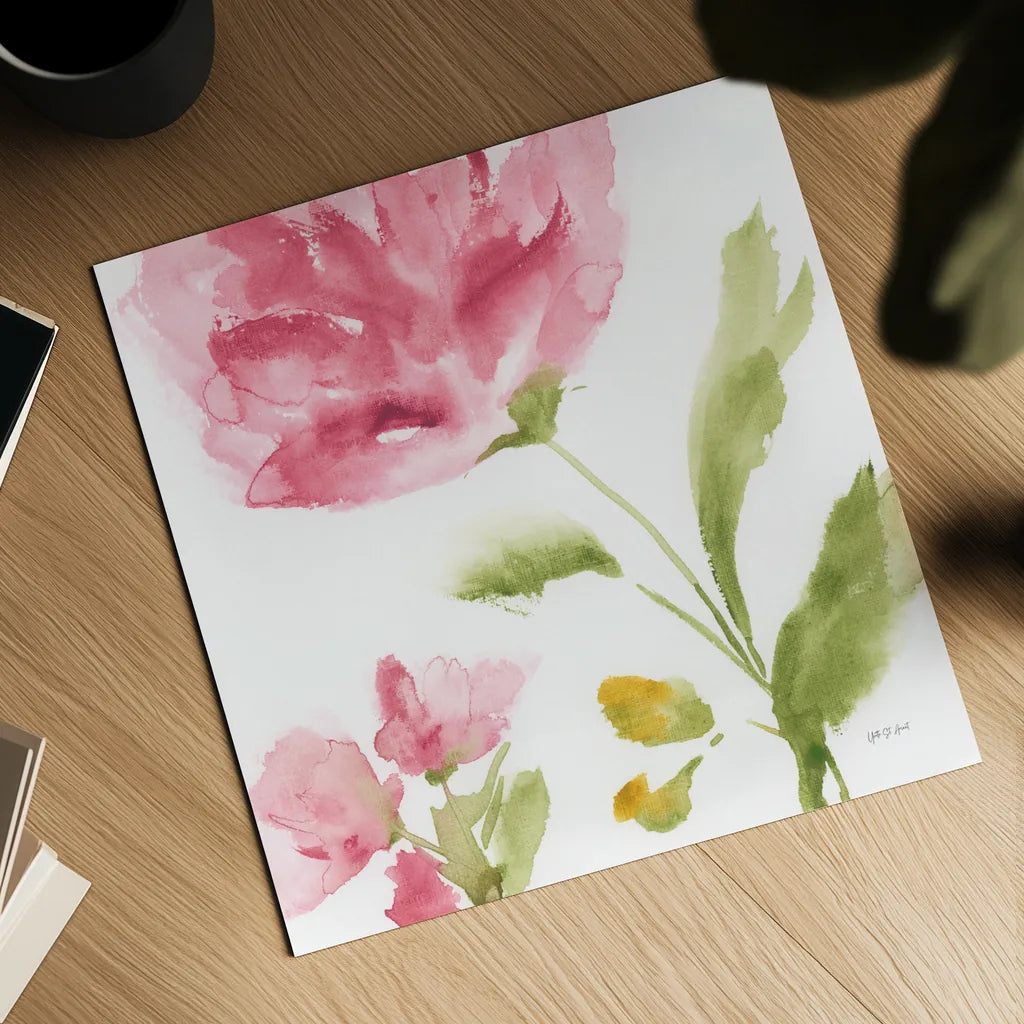 Delicate Rose II by Yvette St. Amant. Shown as a detailed flat fine art print, highlighting archival giclee quality. Available as an archival giclee rolled canvas, fine art paper, or poster print. SKU 96273a.