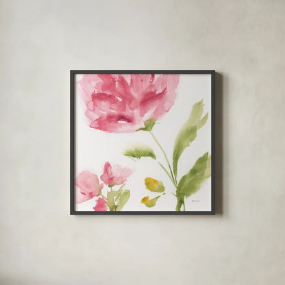 Delicate Rose II by Yvette St. Amant. Shown in a sleek black glass frame for a contemporary gallery look. Available as an archival giclee rolled canvas, fine art paper, or poster print. SKU 96273a.