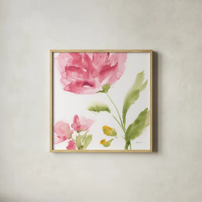 Delicate Rose II by Yvette St. Amant. Shown in a natural wood glass frame for a timeless modern aesthetic. Available as an archival giclee rolled canvas, fine art paper, or poster print. SKU 96273a.