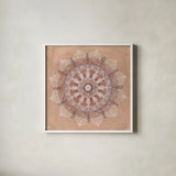 Desert Mandala by Yvette St. Amant. Shown in a crisp white glass frame for a clean and minimalist style. Available as an archival giclee rolled canvas, fine art paper, or poster print. SKU 90986a.