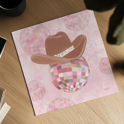 Disco Cowgirl II by Yvette St. Amant. Shown as a detailed flat fine art print, highlighting archival giclee quality. Available as an archival giclee rolled canvas, fine art paper, or poster print. SKU 93447a.
