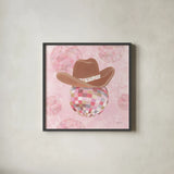 Disco Cowgirl II by Yvette St. Amant. Shown in a sleek black glass frame for a contemporary gallery look. Available as an archival giclee rolled canvas, fine art paper, or poster print. SKU 93447a.