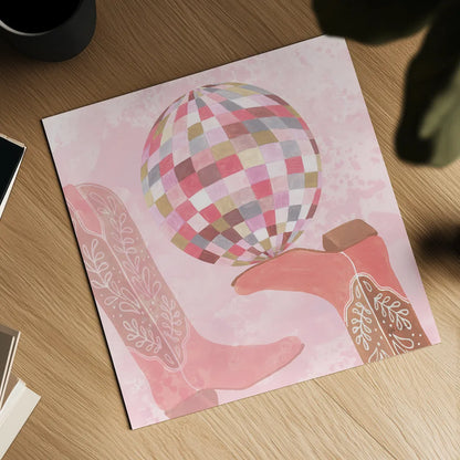 Disco Cowgirl IV by Yvette St. Amant. Shown as a detailed flat fine art print, highlighting archival giclee quality. Available as an archival giclee rolled canvas, fine art paper, or poster print. SKU 93449a.