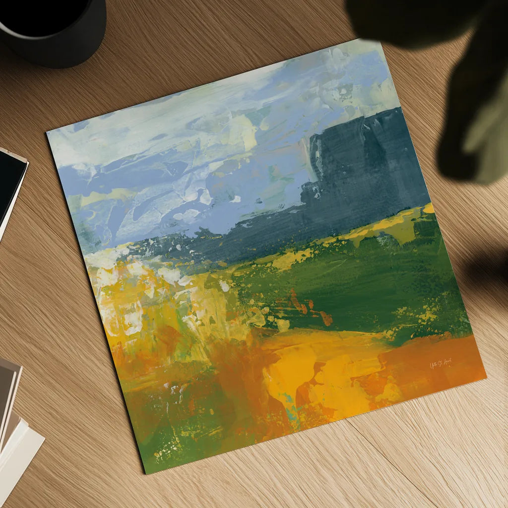 Distant Plateau II by Yvette St. Amant. Shown as a detailed flat fine art print, highlighting archival giclee quality. Available as an archival giclee rolled canvas, fine art paper, or poster print. SKU 100656a.