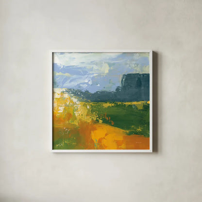 Distant Plateau II by Yvette St. Amant. Shown in a crisp white glass frame for a clean and minimalist style. Available as an archival giclee rolled canvas, fine art paper, or poster print. SKU 100656a.