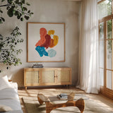 Dreaming of Paint I by Yvette St. Amant. Shown in a natural wood frame in a cozy modern living room. Available as an archival giclee rolled canvas, fine art paper, or poster print. SKU 92215a.