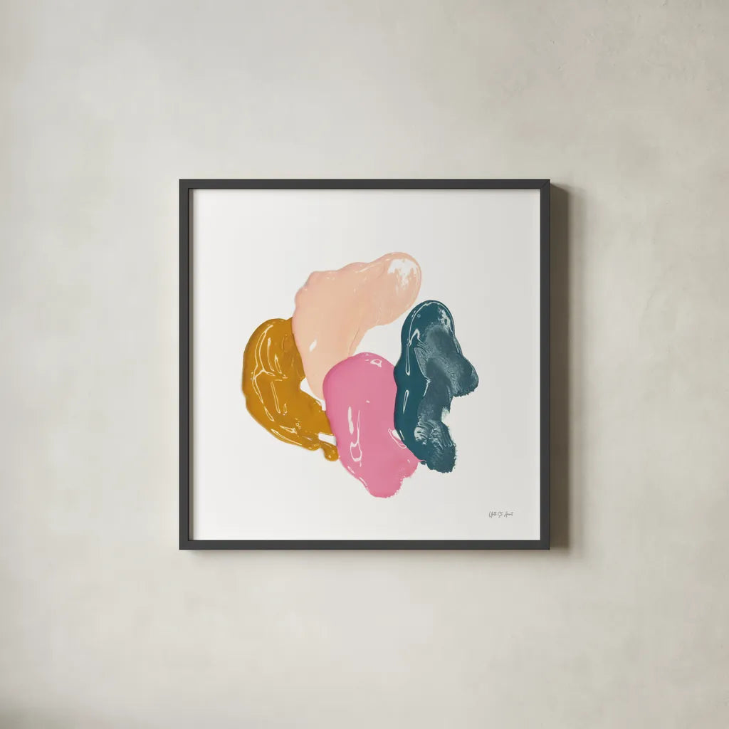 Dreaming of Paint II by Yvette St. Amant. Shown in a sleek black glass frame for a contemporary gallery look. Available as an archival giclee rolled canvas, fine art paper, or poster print. SKU 92216a.