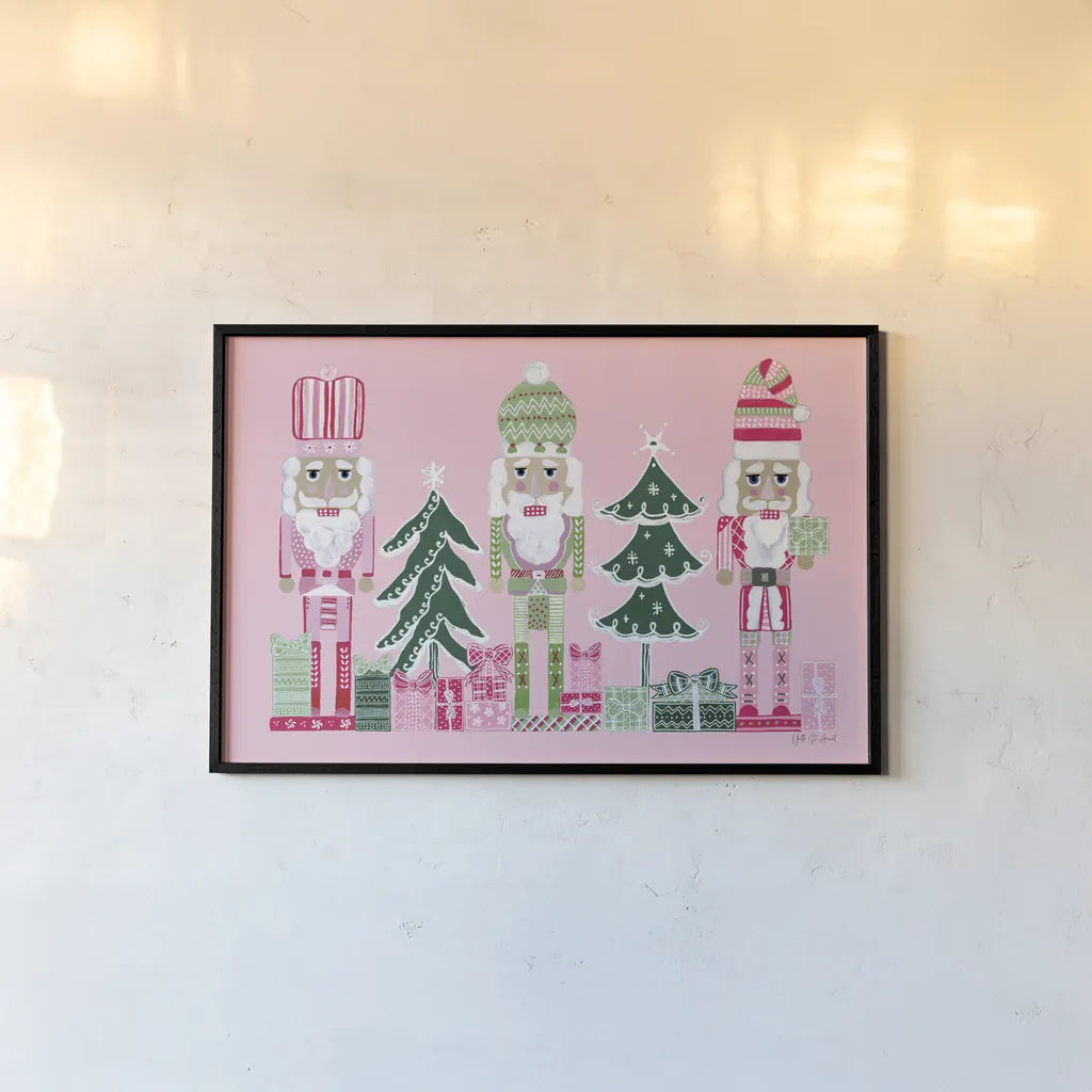 Dreamland Nutcrackers I by Yvette St. Amant. shown as a paper print in a black flame. Available as a archival giclee rolled canvas, fine art paper, or poster print. SKU 95773i.