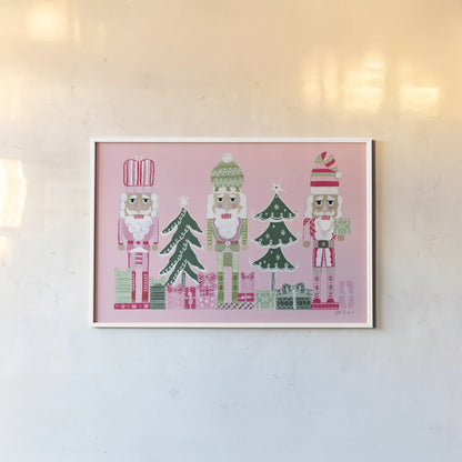 Dreamland Nutcrackers I by Yvette St. Amant. shown as a paper print in a white frame. Available as a archival giclee rolled canvas, fine art paper, or poster print. SKU 95773i.
