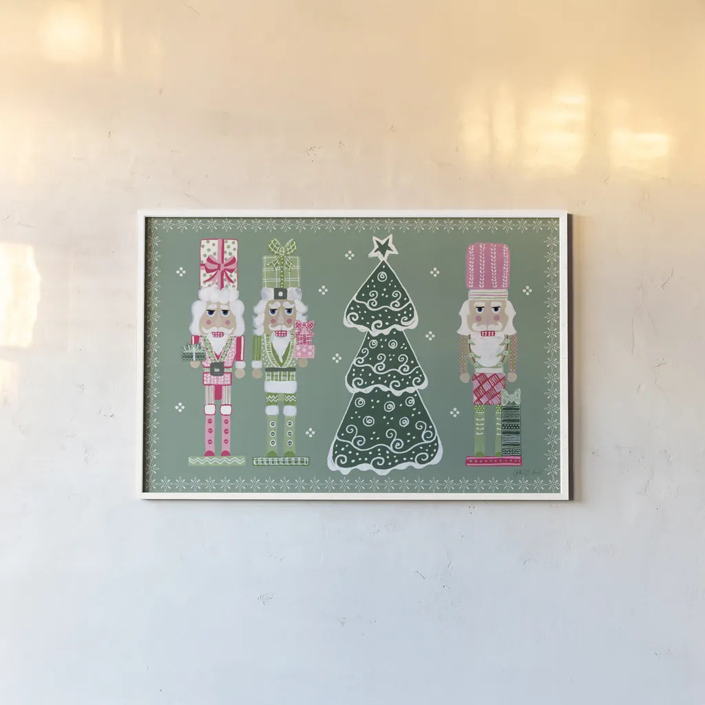 Dreamland Nutcrackers II by Yvette St. Amant. shown as a paper print in a white frame. Available as a archival giclee rolled canvas, fine art paper, or poster print. SKU 95774i.
