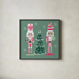 Dreamland Nutcrackers IV by Yvette St. Amant. Shown in a sleek black glass frame for a contemporary gallery look. Available as an archival giclee rolled canvas, fine art paper, or poster print. SKU 95776a.