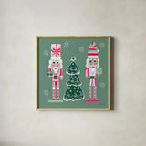 Dreamland Nutcrackers IV by Yvette St. Amant. Shown in a natural wood glass frame for a timeless modern aesthetic. Available as an archival giclee rolled canvas, fine art paper, or poster print. SKU 95776a.