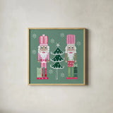 Dreamland Nutcrackers V by Yvette St. Amant. Shown in a natural wood glass frame for a timeless modern aesthetic. Available as an archival giclee rolled canvas, fine art paper, or poster print. SKU 95777a.