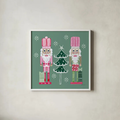 Dreamland Nutcrackers V by Yvette St. Amant. Shown in a crisp white glass frame for a clean and minimalist style. Available as an archival giclee rolled canvas, fine art paper, or poster print. SKU 95777a.