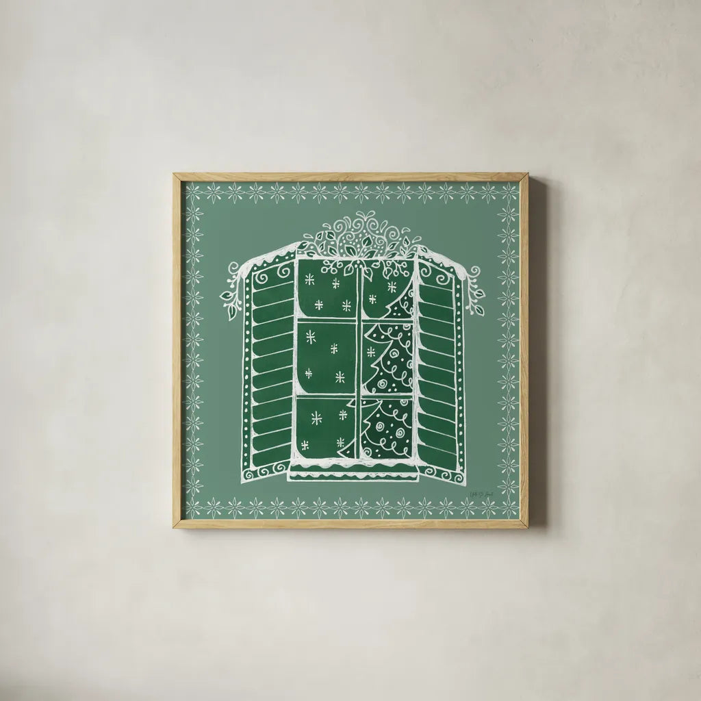 Dreamland Nutcrackers VIII by Yvette St. Amant. Shown in a natural wood glass frame for a timeless modern aesthetic. Available as an archival giclee rolled canvas, fine art paper, or poster print. SKU 95780a.