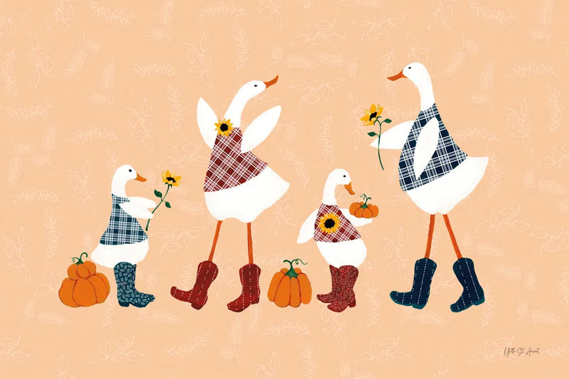 Ducks in the Pumpkin Patch I by Yvette St. Amant. SKU 97324i. Archival Giclee Fine art print for wall decor.