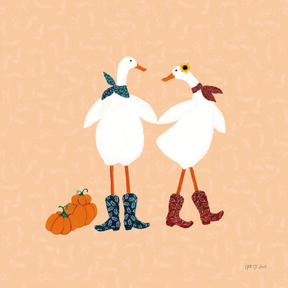 Ducks in the Pumpkin Patch II by Yvette St. Amant. SKU 97325a. Archival Giclee Fine art print for wall decor.