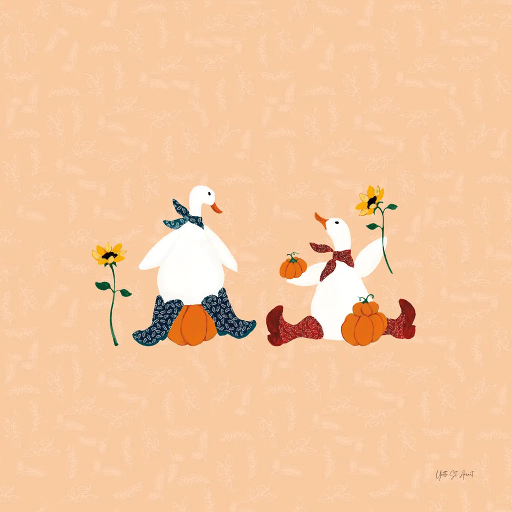 Ducks in the Pumpkin Patch III by Yvette St. Amant. SKU 97326a. Archival Giclee Fine art print for wall decor.