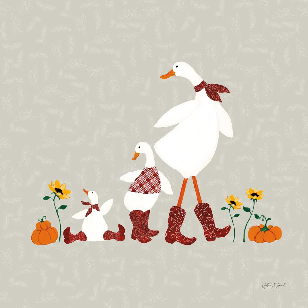 Ducks in the Pumpkin Patch IX by Yvette St. Amant. SKU 97332a. Archival Giclee Fine art print for wall decor.