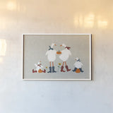 Ducks in the Pumpkin Patch VI by Yvette St. Amant. shown as a paper print in a white frame. Available as a archival giclee rolled canvas, fine art paper, or poster print. SKU 97329i.