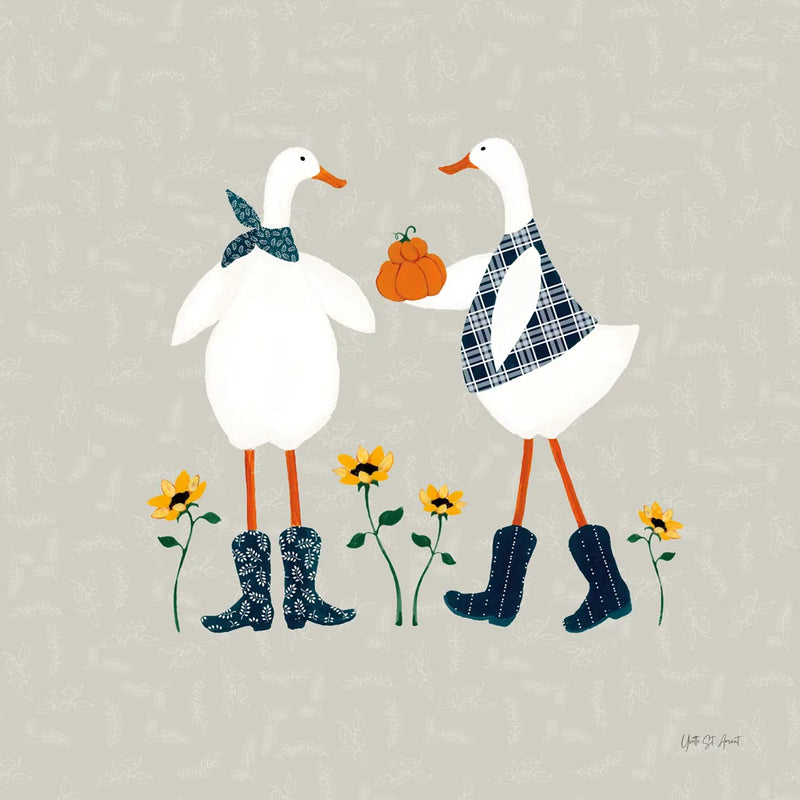 Ducks in the Pumpkin Patch VIII by Yvette St. Amant. SKU 97331a. Archival Giclee Fine art print for wall decor.