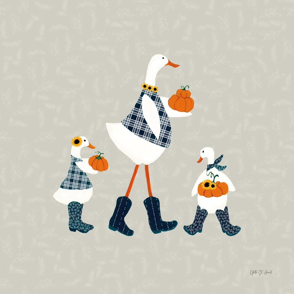 Ducks in the Pumpkin Patch X by Yvette St. Amant. SKU 97333a. Archival Giclee Fine art print for wall decor.