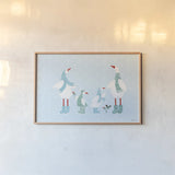 Ducks in the Snow I by Yvette St. Amant. shown as a paper print in a natural frame. Available as a archival giclee rolled canvas, fine art paper, or poster print. SKU 97314i.
