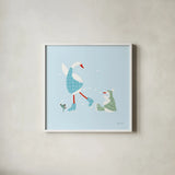 Ducks in the Snow III by Yvette St. Amant. Shown in a crisp white glass frame for a clean and minimalist style. Available as an archival giclee rolled canvas, fine art paper, or poster print. SKU 97316a.