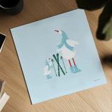Ducks in the Snow IV by Yvette St. Amant. Shown as a detailed flat fine art print, highlighting archival giclee quality. Available as an archival giclee rolled canvas, fine art paper, or poster print. SKU 97317a.